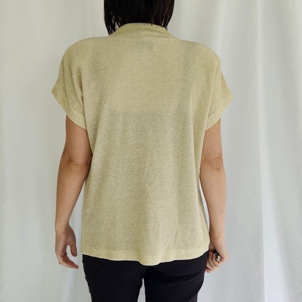 90s Gold Short Sleeve Mock Neck Knit Blouse - Picture 3 of 4